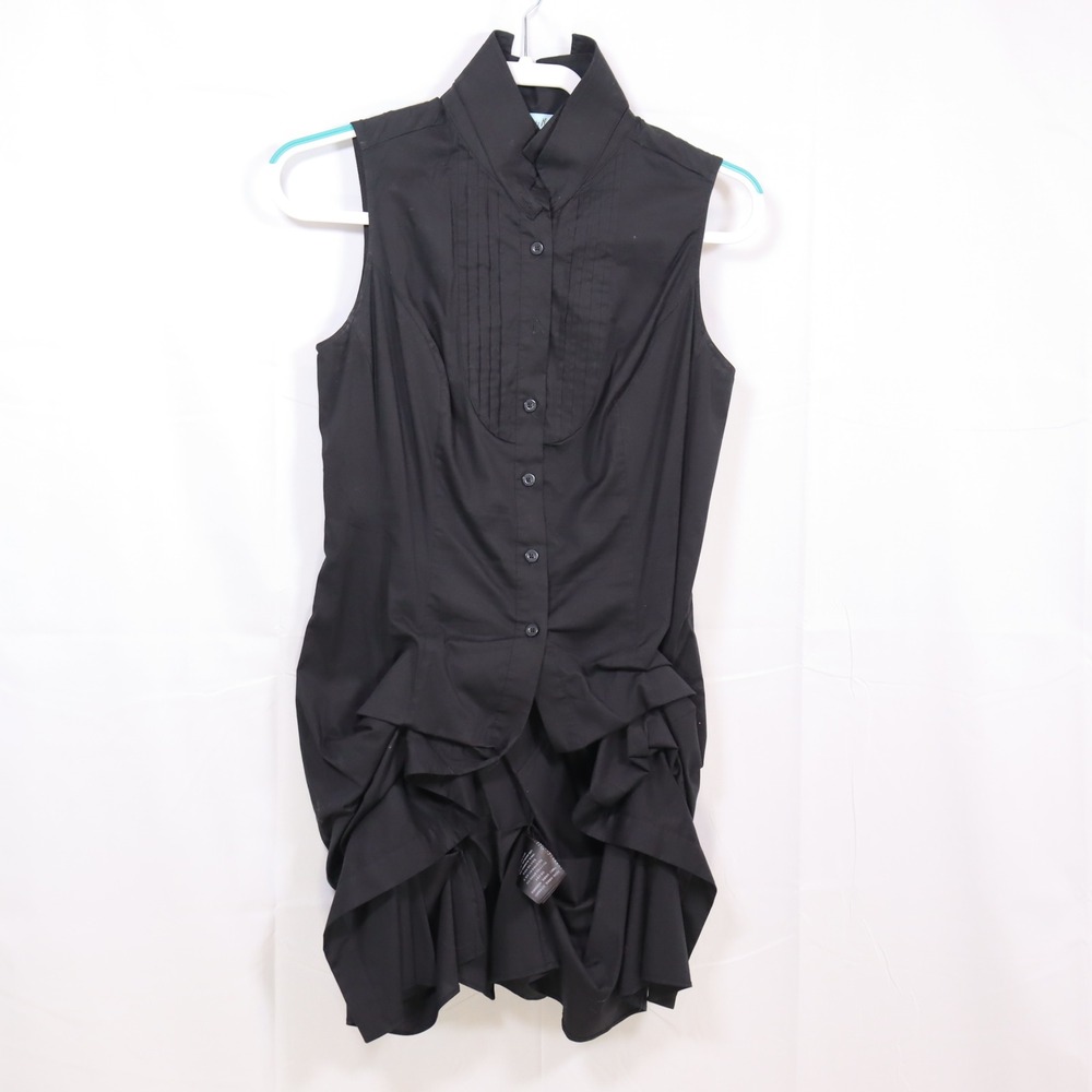 Guess by Marciano Sleeveless Tunic S Black Women Ruffle Pleated Avant Garde